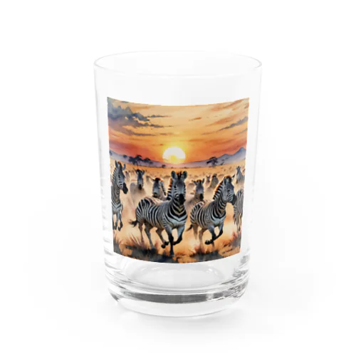 夕焼けを走るシマウマ Water Glass