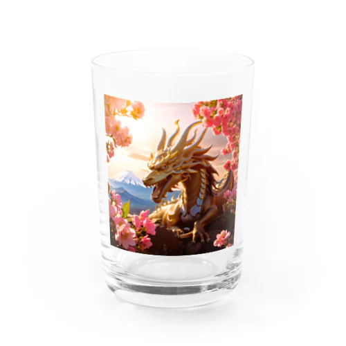 富士山＆花見で大興奮の龍 Water Glass