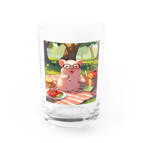 かわいい豚とピクニック Water Glass