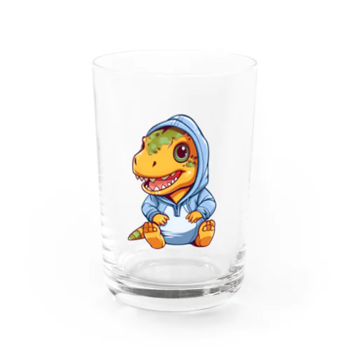 青パーカーを着たティラノサウルス Water Glass