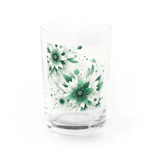 数学的なデザインを持つ緑と白の花 Water Glass