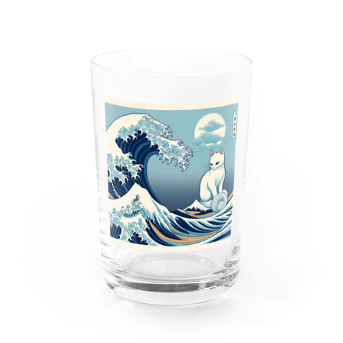 猫LOVE items 白猫と白波 Water Glass