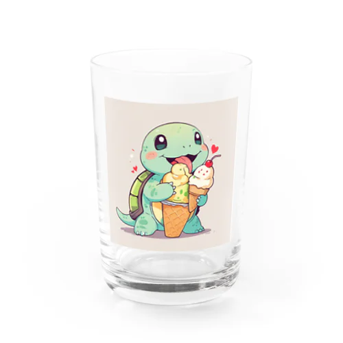 かわいいカメが食べるアイスクリーム Water Glass