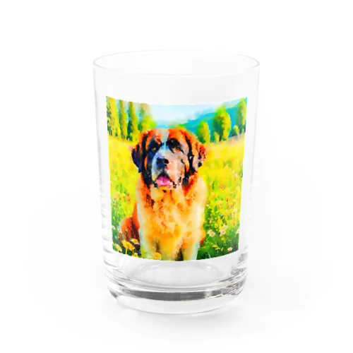 水彩画の犬 花畑のセントバーナードのイラスト Water Glass