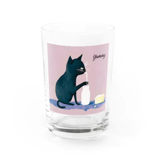 ミルク大好き黒猫 Water Glass