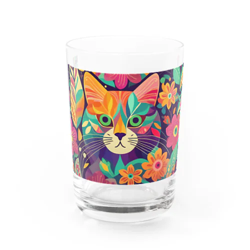 カラフルで何か考え事をしていそうなかわいい猫ちゃん。 Water Glass