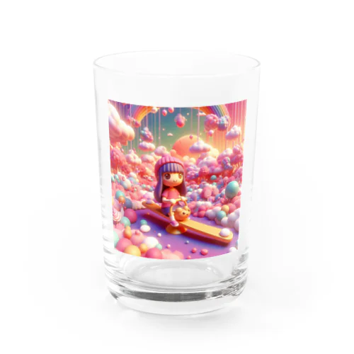 夕暮れ時のシーソー少女（３Dアニメ風） Water Glass