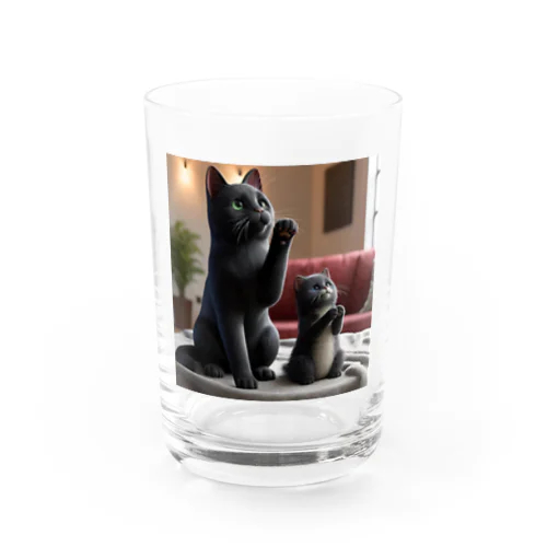 黒猫親子、お願い グラス