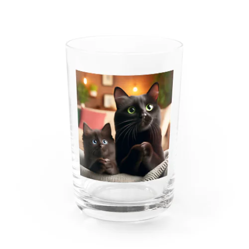 黒猫親子のお願い Water Glass