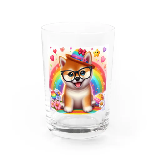 メガネをかけて笑顔が似合う　わんちゃん Water Glass