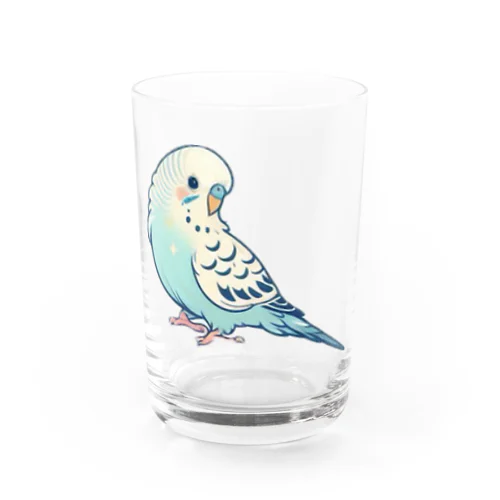 青色の可愛いセキセイインコ Water Glass