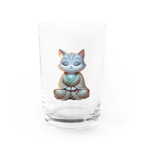 瞑想している猫菩薩 Water Glass