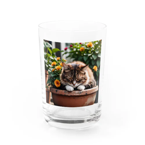 お花の上でくつろぐ猫 Water Glass