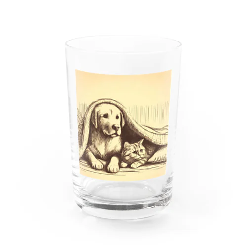 仲良しペア：犬と猫のくつろぎタイム Water Glass