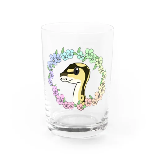 蛇のぷにちゃん、花に囲まれるグラス Water Glass