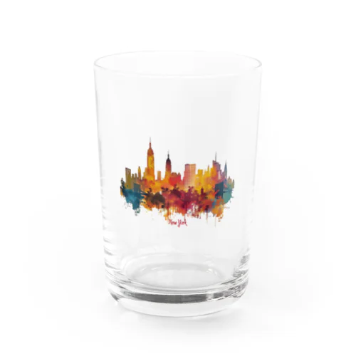 カラフルなニューヨークのシルエット Water Glass