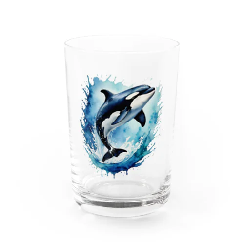 水彩画で描かれたシャチ　ジャンプする Water Glass