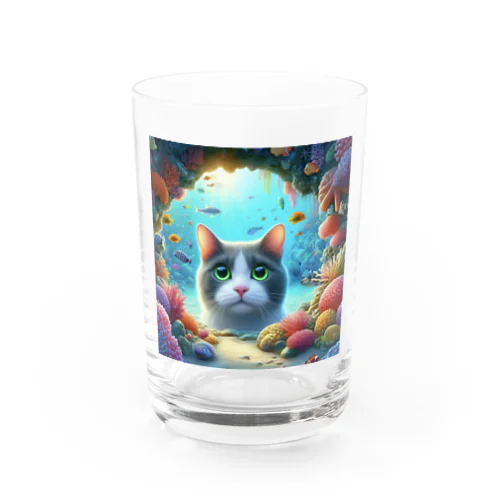 珊瑚に癒される猫 Water Glass