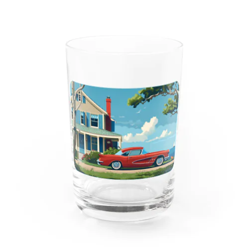 赤いコルベットと海辺の家　－　red corvette and seaside house　－ Water Glass