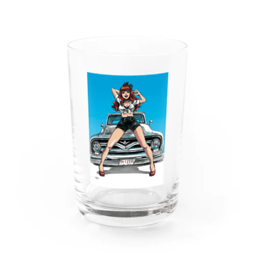 Pinupgirl with Pickup  truck Water Glass