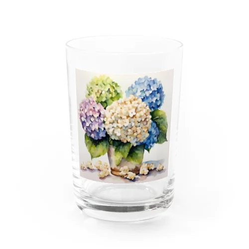 紫陽花とポップコーン グラス