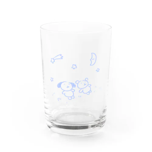 星空を眺める犬とくま Water Glass