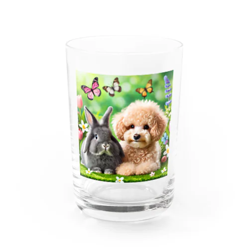 うさぎのネザーランドドワーフと犬のトイプードル Water Glass