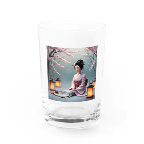 着物女性と桜 Water Glass