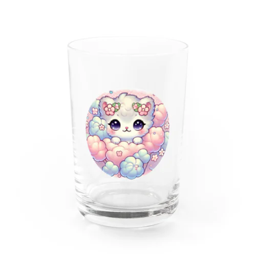 ふわふわ花飾りの子猫 Water Glass