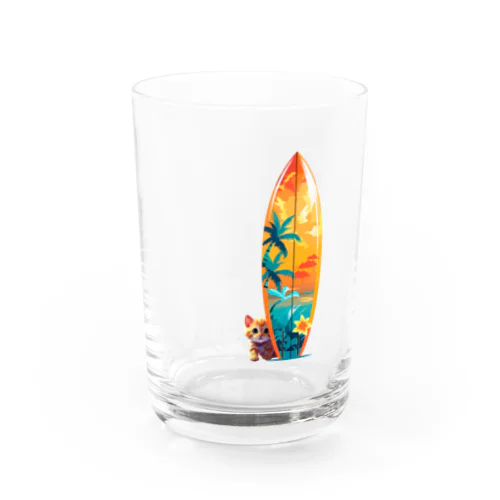 ひょっこり猫サーファー Water Glass