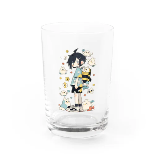 三毛猫のウサギとかわいい女の子 Water Glass