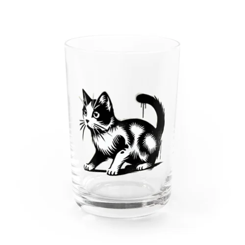 ストリートアート風★はちわれ猫 Water Glass