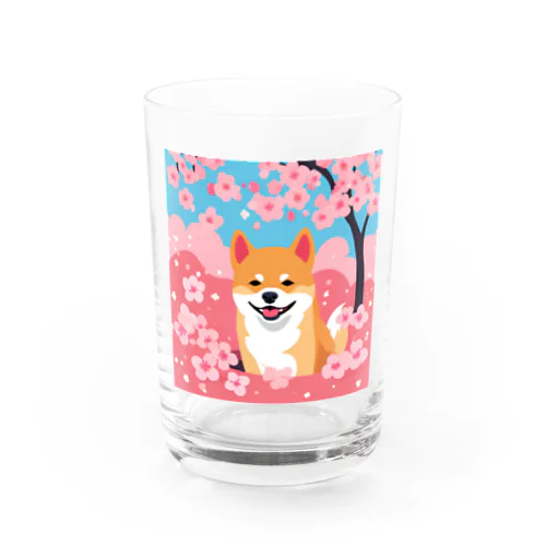 柴犬と桜の花びら グラス