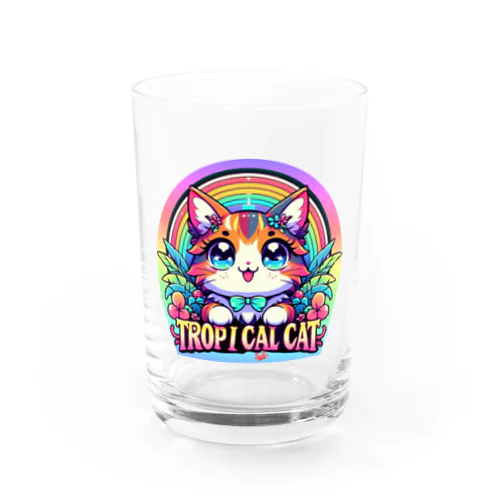 「ＴＲＯＰＩＣＡＬ　ＣＡＴ」トロピカルな猫　南国風イラスト グラス