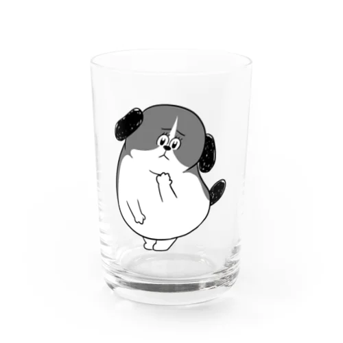 もじゃまる心配　白黒 Water Glass