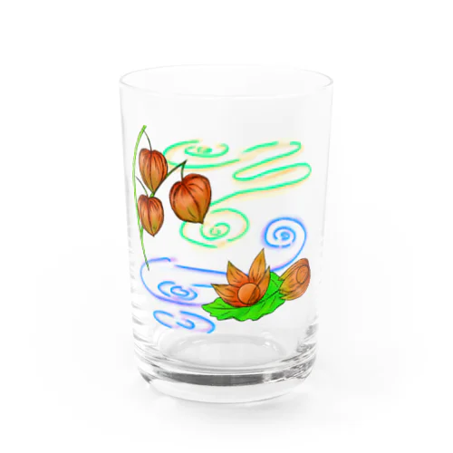 枝つきホオズキ 水紋（和柄）その2 Water Glass