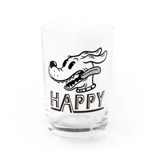 happy dog (black ink) Water Glass