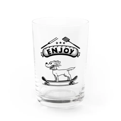 happy dog -ENJOY- (black ink) Water Glass