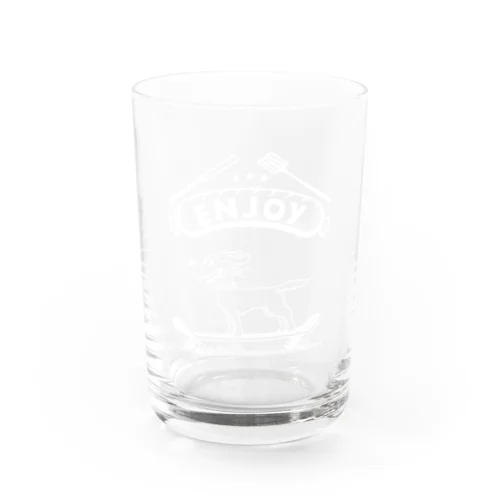 happy dog -ENJOY- (wite ink) Water Glass