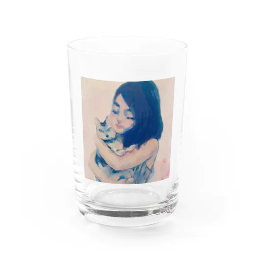 女と愛猫 / une femme et son bon chat Water Glass