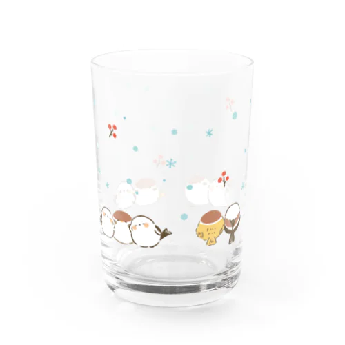 もっふりスズメとシマエナガ(青) Water Glass