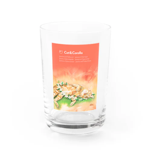 ジャスミンの花と茶トラねこさん（縦長） Water Glass