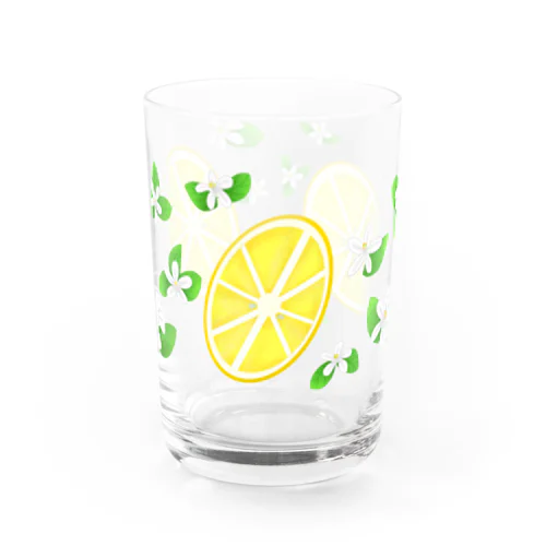 スライスレモンとレモンの花 Water Glass