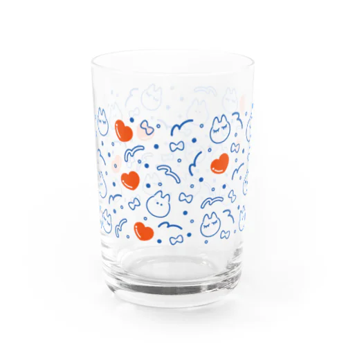 ねこ.ハート.リボン01 Water Glass