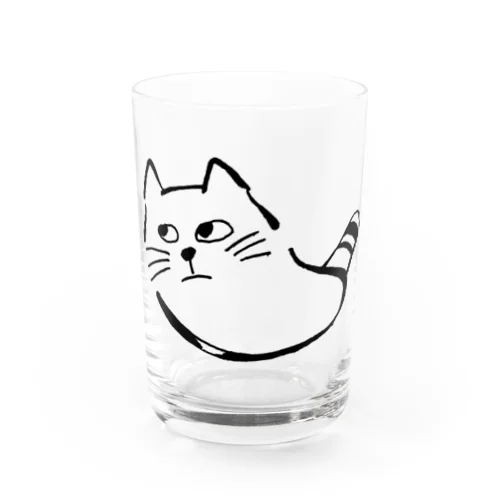 飼い主よ、何か用か？　モノクロ黒 Water Glass