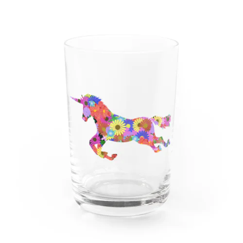 夢かわ花柄ユニコーン Water Glass