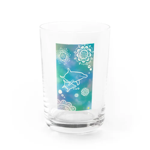 cosmic dolphin Water Glass