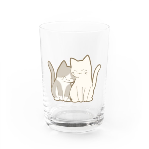 仲良し猫　灰白ハチワレ&白 Water Glass