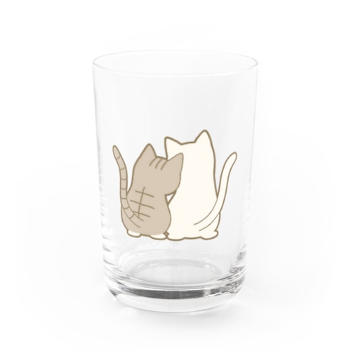 仲良し猫の背中　キジ白&白 Water Glass