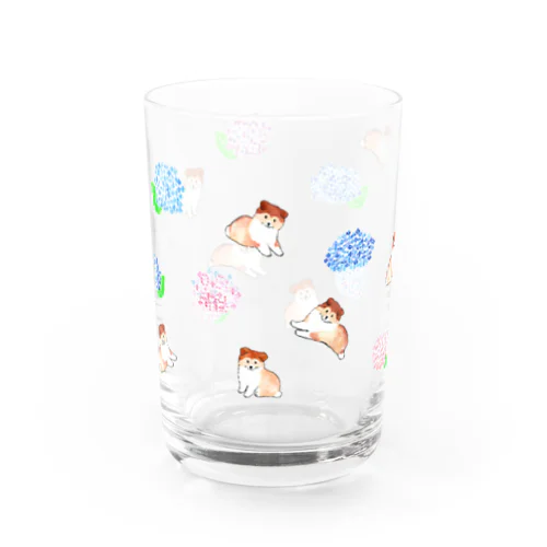 シェルティのこいぬと紫陽花 Water Glass